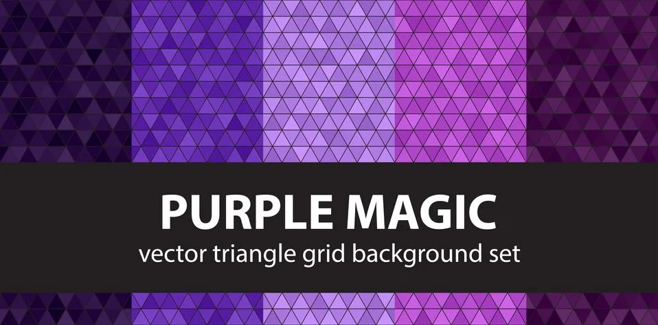 Triangle pattern set Purple Magic. Vector seamless geometric backgrounds Stock Illustration