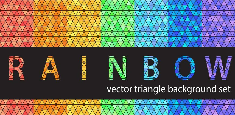 Triangle pattern set Rainbow. Vector seamless geometric backgrounds Illustrazione stock