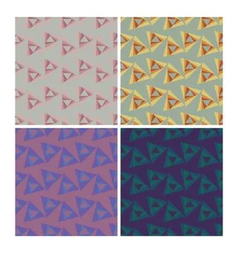 Triangle patterns in retro nostalgic colors. Set of seamless patterns in 70.. Stock Illustration