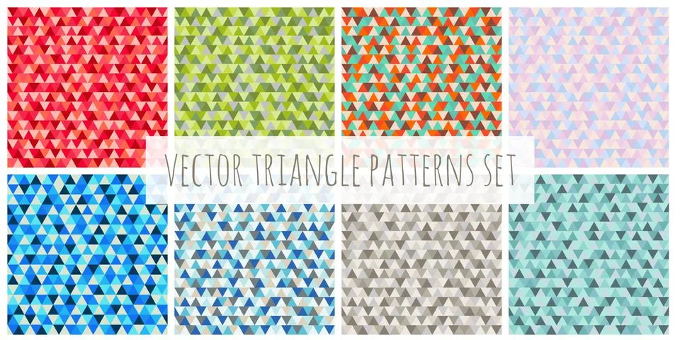 Triangle patterns set. Vector seamless backgrounds Stock Illustration