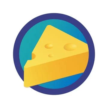 Triangle Piece of Cheese Logo. Round Emblem of Dairy product isolated on white Ilustración de archivo
