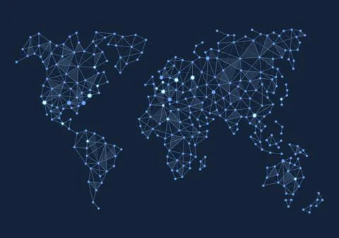 Triangle Polygonal Glossy Style World Map on Dark Background. Vector Stock Illustration