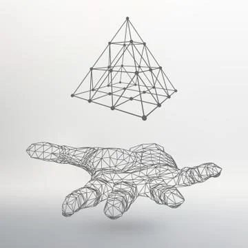 Triangle pyramid on the arm. The hand holding a pyramid. Polygon triangle Stock-Illustration