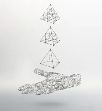 Triangle pyramid on the arm. The hand holding a pyramid. Polygon triangle Stock-Illustration