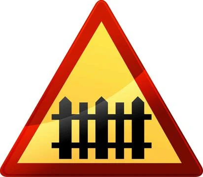 Triangle road sign 'guarded level crossing' isolated on white background イラスト素材