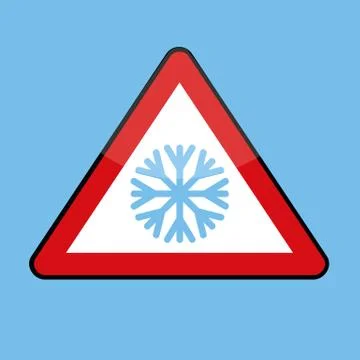 Triangle road sign with snowflake for cold winter 스톡 일러스트