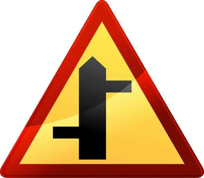 Triangle road sign 'staggered intersection' isolated on white background Stock Illustration