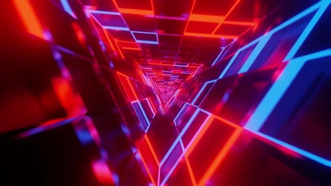 Triangle rotated mirrored blue with red glass window VJ tunnel loop0001-0240 Stock Footage 343863777