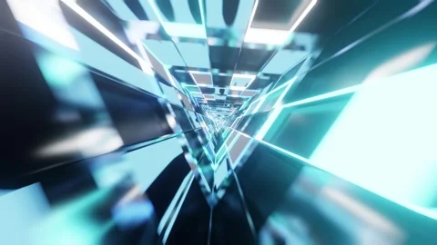 Triangle rotated mirrored cold blue glass VJ tunnel loop0001-0240 Stock Footage 343863776