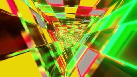 Triangle rotated mirrored green woth red orange glass VJ tunnel loop0001-024 Stock Footage 341854602
