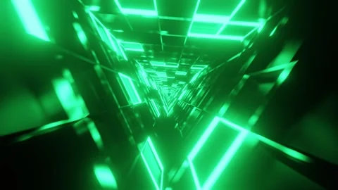 Triangle rotated mirrored light green glass VJ tunnel loop0001-0240 스톡 동영상 338299718