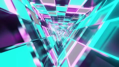 Triangle rotated mirrored pink with cyan blue glass VJ tunnel loop0001-0240 Видео 341339945