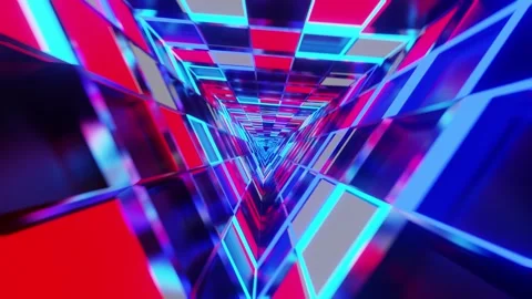 Triangle rotated mirrored red with blue spider man glass VJ tunnel loop0001- Stock Footage 346156514