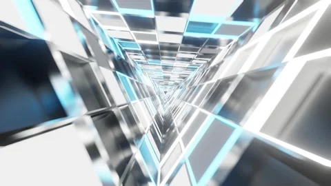 Triangle rotated mirrored white grey with blue glass VJ tunnel loop0001-0240 Stock Footage 342233131