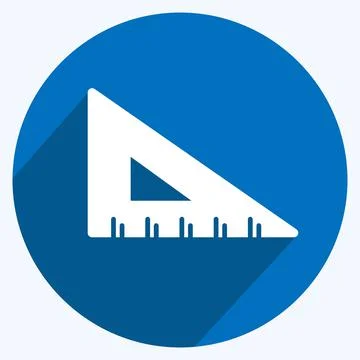 Triangle Ruler Icon in trendy long shadow style isolated on soft blue backgro Stock Illustration