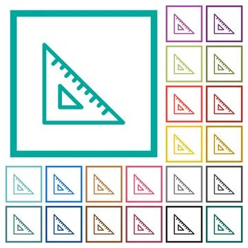 Triangle ruler outline flat color icons with quadrant frames イラスト素材
