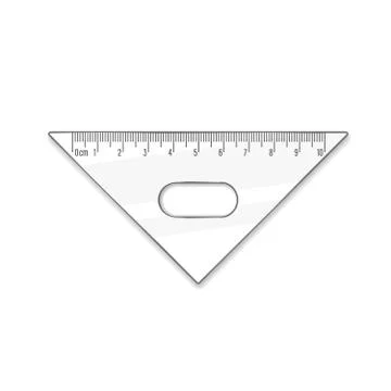 Triangle ruler ten cm. Vector math geometry transparent plastic shool ruler Stock Illustration