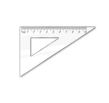 Triangle ruler ten cm. Vector math geometry transparent plastic school ruler Stock Illustration