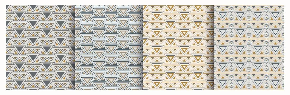 Triangle seamless pattern. Beige ornament on blue background. Trianlge shapes Stock Illustration