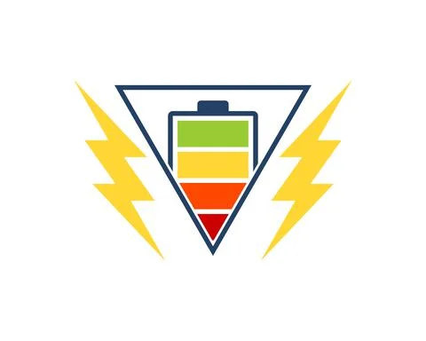 Triangle shape with electrical battery and lightning Stock Illustration