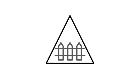 A triangle shape with a fence icon centered inside, symbolizing home and sh.. Stock Footage 333666506