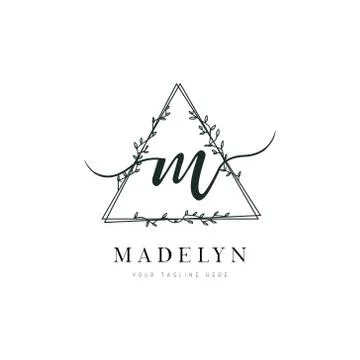 Triangle Shape Hand Drawn Floral Frame Letter M Logo Stock Illustration
