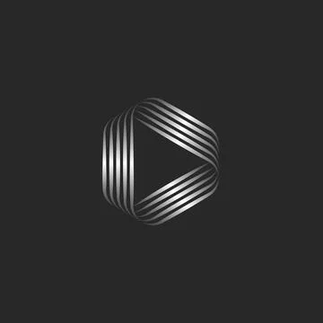 Triangle shape logo or creative play icon, weaving thin metallic gradient lin Stock Illustration