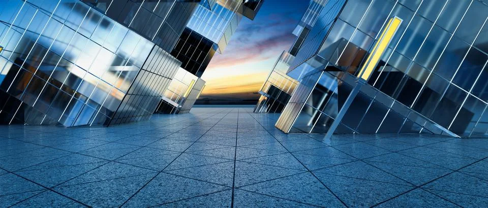 Triangle shape marble ground with contemporary buildin 스톡 일러스트