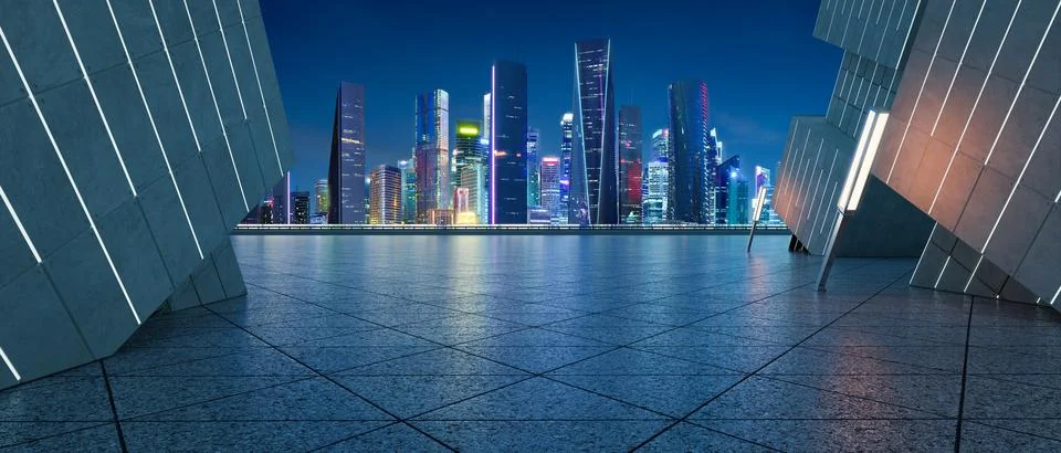 Triangle shape marble ground with contemporary buildin 스톡 일러스트