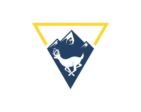 Triangle shape with mountain and deer inside Stock Illustration