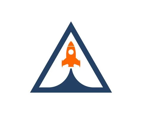Triangle shape with rocket gliding inside Stock Illustration