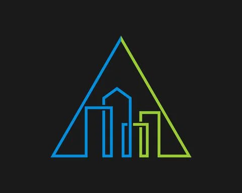 Triangle shape with simple building inside Stock Illustration