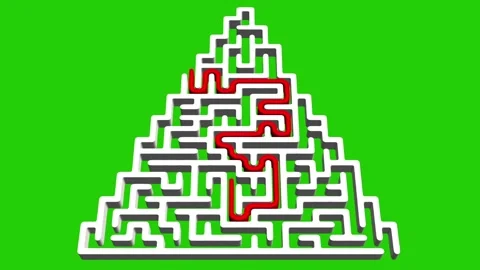 Triangle shaped 3d maze with solution path on green screen background Stock Footage 316908588