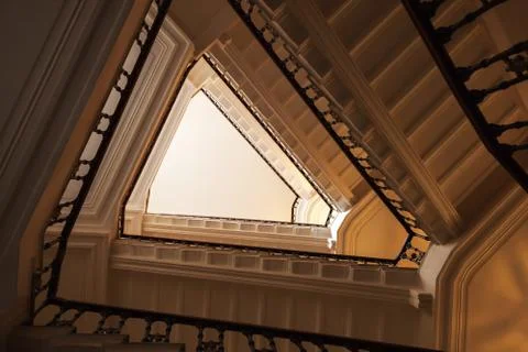 Triangle shaped flight of stairs, looking up 스톡 사진