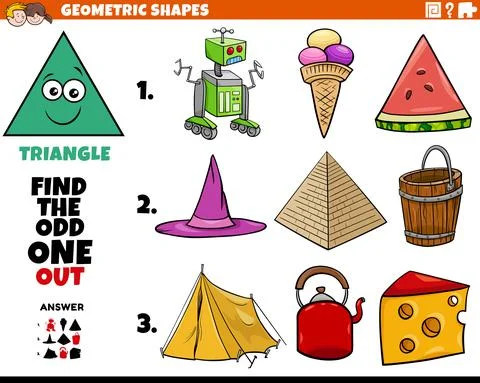 Triangle shaped objects educational task for children Stock Illustration