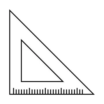 Triangle-shaped ruler, black outline, isolated vector in flat style Stock Illustration