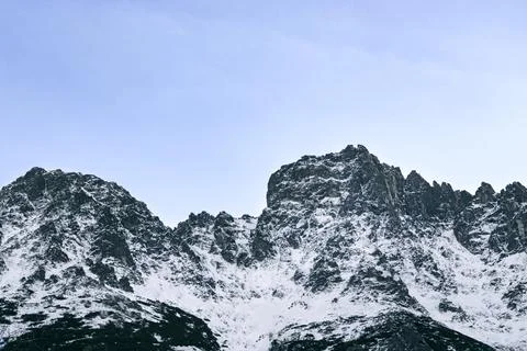 Triangle shaped snow cap mountain in the Polish Tatrah Stock-Fotos