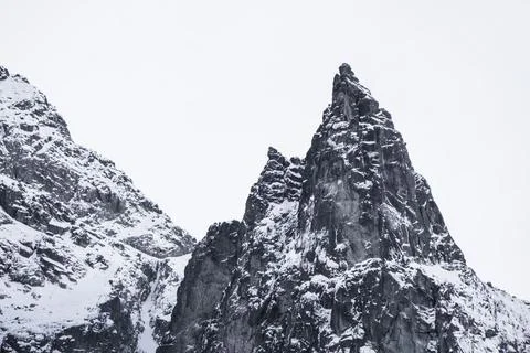 Triangle shaped snow cap mountain in the Polish Tatrah Stock Photos