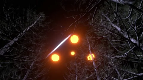 Triangle Shaped UFO over Forest Trees Stock Footage 229628946