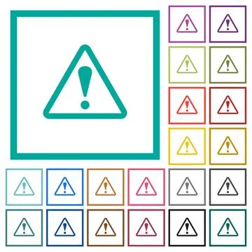 Triangle shaped warning sign flat color icons with quadrant frames Stockillustratie