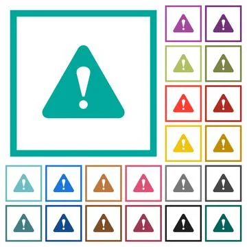 Triangle shaped warning sign flat color icons with quadrant frames Stock-Illustration