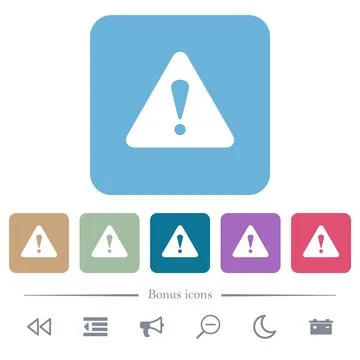Triangle shaped warning sign flat icons on color rounded square backgrounds Stock Illustration