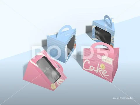 Triangle Slice Cake Box Mockup with Assorted Packaging Views 3D Rendering PSD Template