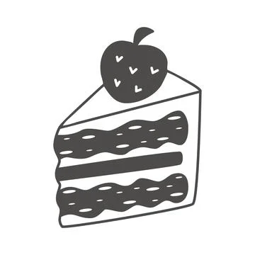 Triangle slice of cake with strawberries doodle sketch style Ilustración de archivo