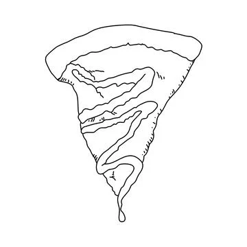 A triangle slice of pizza with cheese topping and red tomato sauce drop down. Fo Stock Illustration