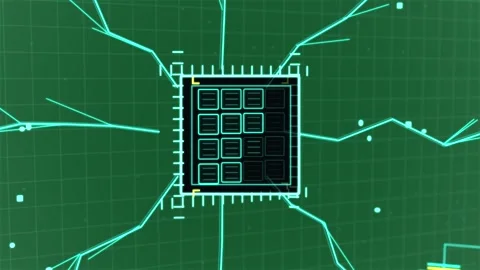 Triangle snapping chip activating traces extending tiles scanning linking on Stock Footage 329572470