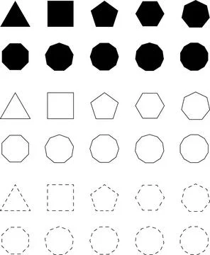 Triangle, square, pentagon, hexagon, heptagon, octagon, nonagon, decagon polygon Иллюстрация