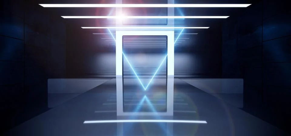 Triangle Stage Podium Catwalk Studio Garage Neon Laser Blue Glowing Club Danc Stock Illustration