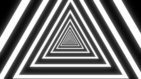 Triangle Tunnel with Pulsing White Geometric Light Motion on Black Screen 4K Stock Footage 345840634