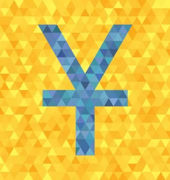 Triangle vector illustration: blue yen/yuan symbol on yellow backdrop Stock Illustration